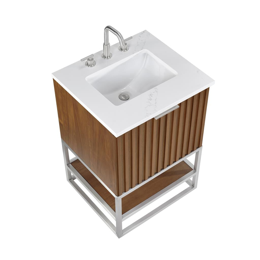 Bemma, Terra 24" Single Vanity, Walnut/Brushed Nickel, Calacatta Quartz Top#top-options_calacatta-quartz-top