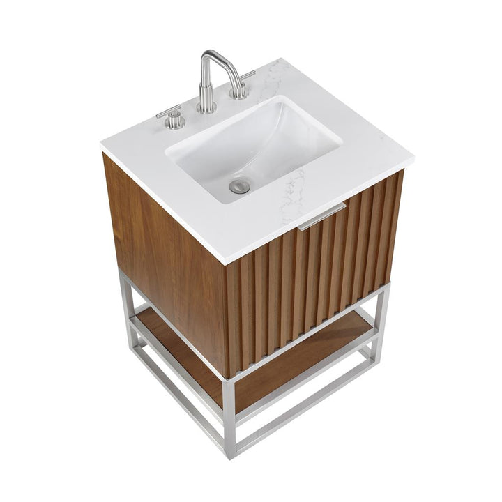 Bemma, Terra 24" Single Vanity, Walnut/Brushed Nickel, Calacatta Quartz Top#top-options_calacatta-quartz-top