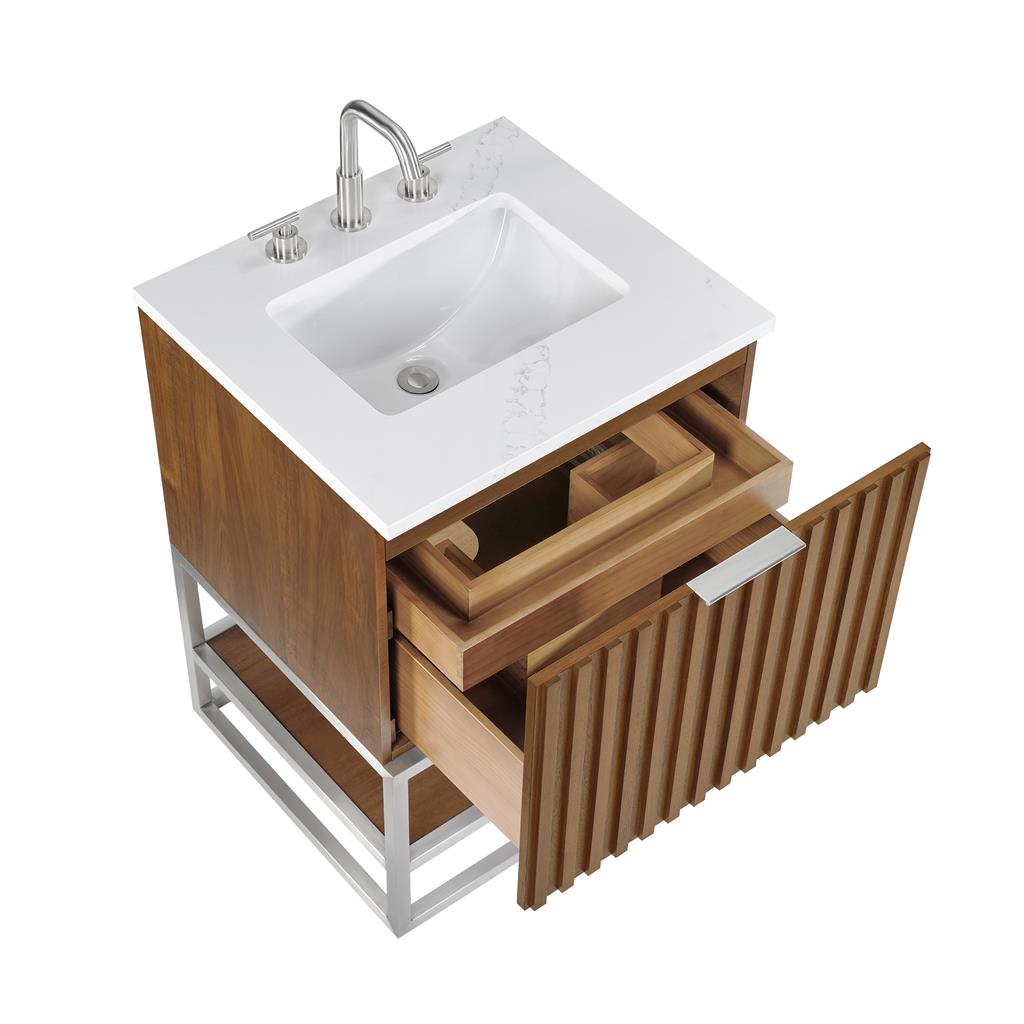 Bemma, Terra 24" Single Vanity, Walnut/Brushed Nickel, Calacatta Quartz Top#top-options_calacatta-quartz-top