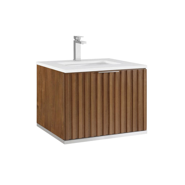 Bemma, Terra 24" Single Floating Vanity, Walnut/Brushed Nickel, White Quartz Top#top-options_white-quartz-top