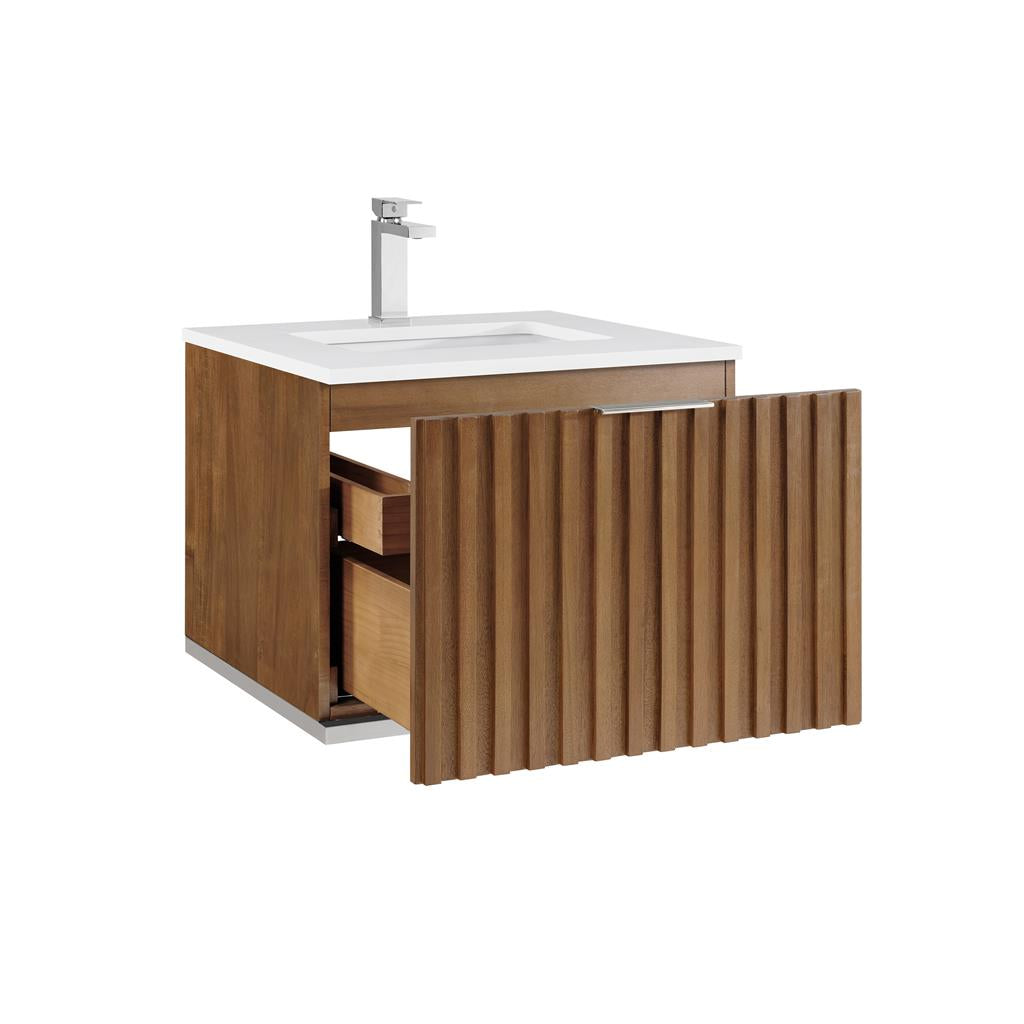 Bemma, Terra 24" Single Floating Vanity, Walnut/Brushed Nickel, White Quartz Top#top-options_white-quartz-top