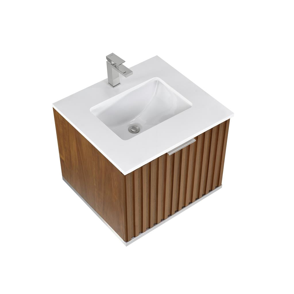 Bemma, Terra 24" Single Floating Vanity, Walnut/Brushed Nickel, White Quartz Top#top-options_white-quartz-top