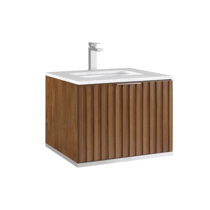 Bemma, Terra 24" Single Floating Vanity, Walnut/Brushed Nickel, Carrara Marble Top#top-options_carrara-marble-top