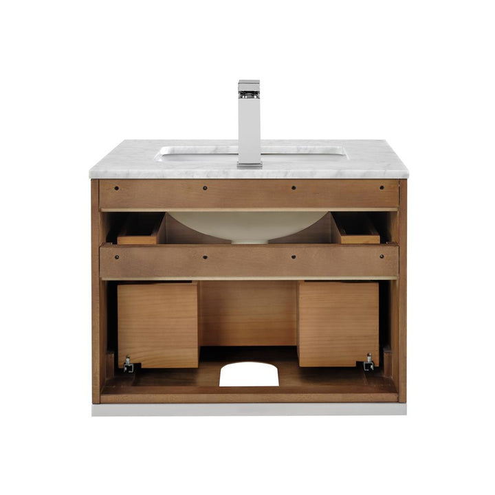 Bemma, Terra 24" Single Floating Vanity, Walnut/Brushed Nickel, Carrara Marble Top#top-options_carrara-marble-top