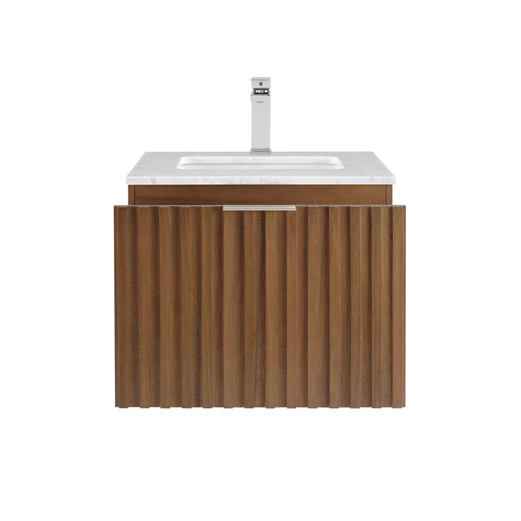 Bemma, Terra 24" Single Floating Vanity, Walnut/Brushed Nickel, Carrara Marble Top#top-options_carrara-marble-top