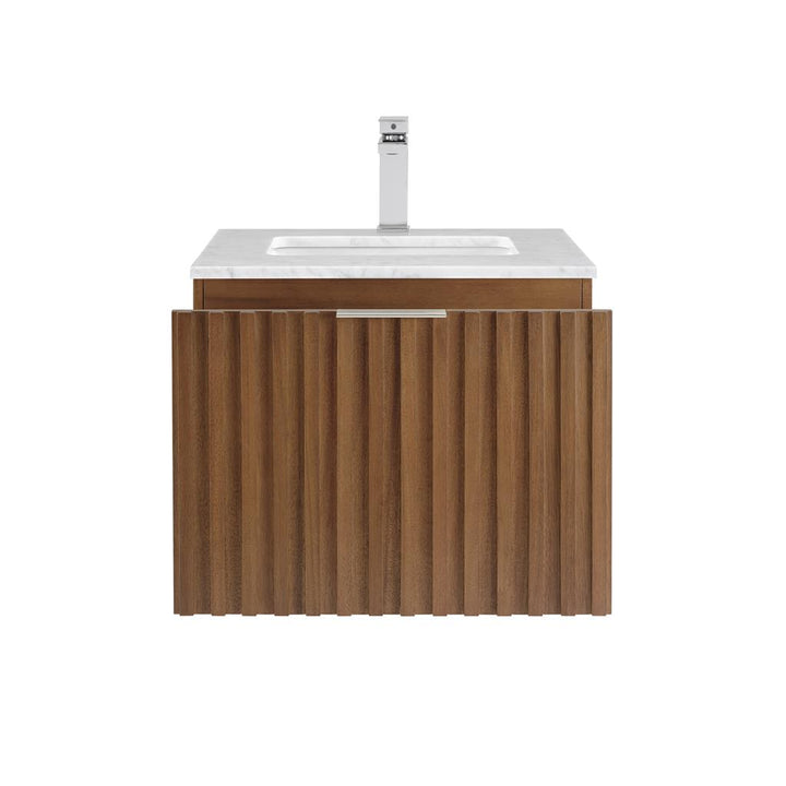 Bemma, Terra 24" Single Floating Vanity, Walnut/Brushed Nickel, Carrara Marble Top#top-options_carrara-marble-top