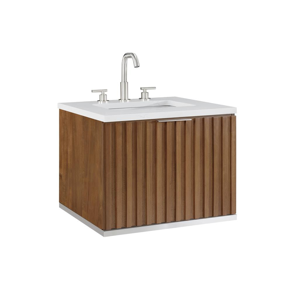 Bemma, Terra 24" Single Floating Vanity, Walnut/Brushed Nickel, Calacatta Quartz Top#top-options_calacatta-quartz-top
