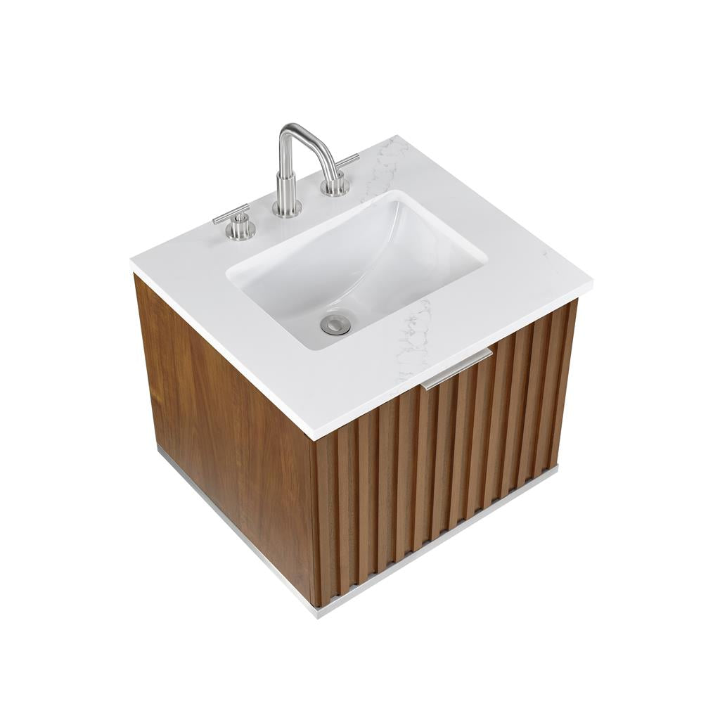 Bemma, Terra 24" Single Floating Vanity, Walnut/Brushed Nickel, Calacatta Quartz Top#top-options_calacatta-quartz-top