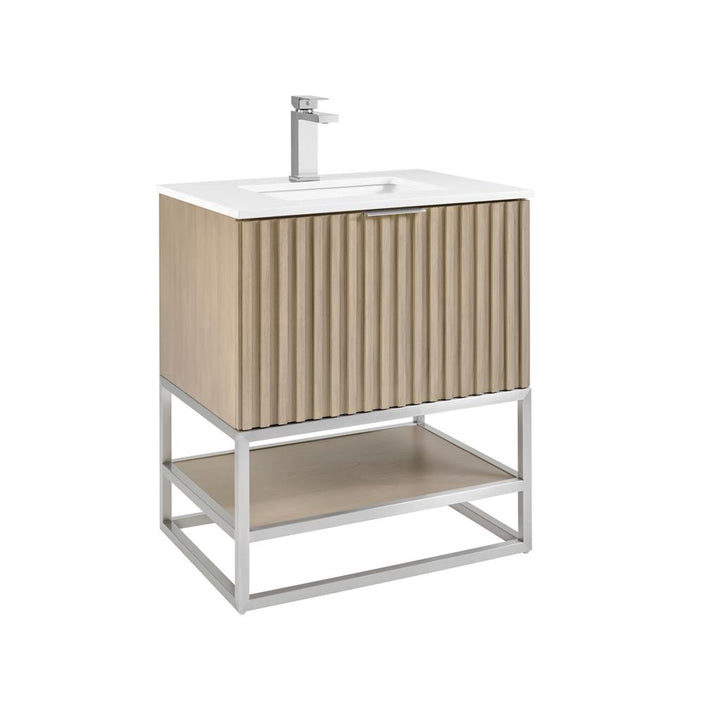 Bemma, Terra 30" Single Vanity, Cashmere Grey/Brushed Nickel, White Quartz Top#top-options_white-quartz-top