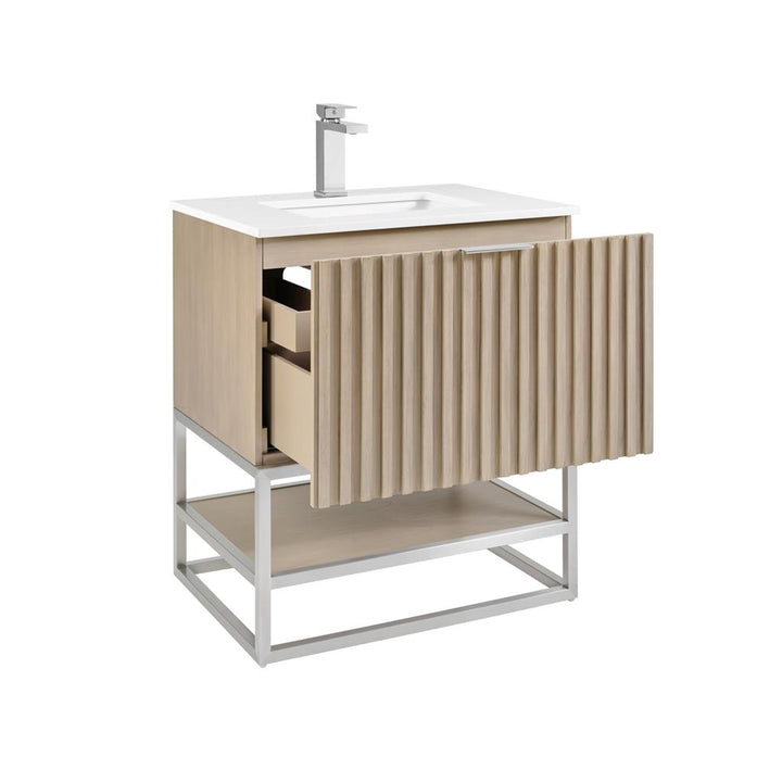 Bemma, Terra 30" Single Vanity, Cashmere Grey/Brushed Nickel, White Quartz Top#top-options_white-quartz-top
