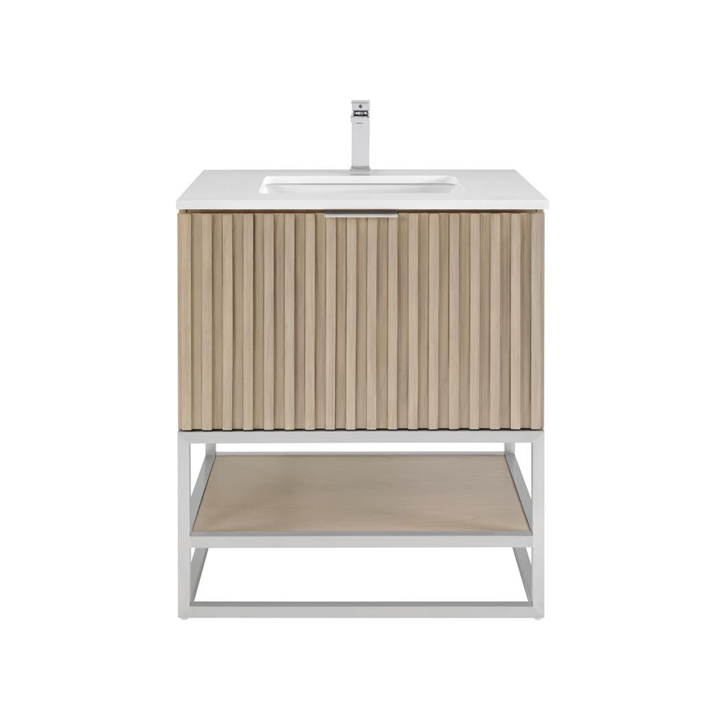 Bemma, Terra 30" Single Vanity, Cashmere Grey/Brushed Nickel, White Quartz Top#top-options_white-quartz-top