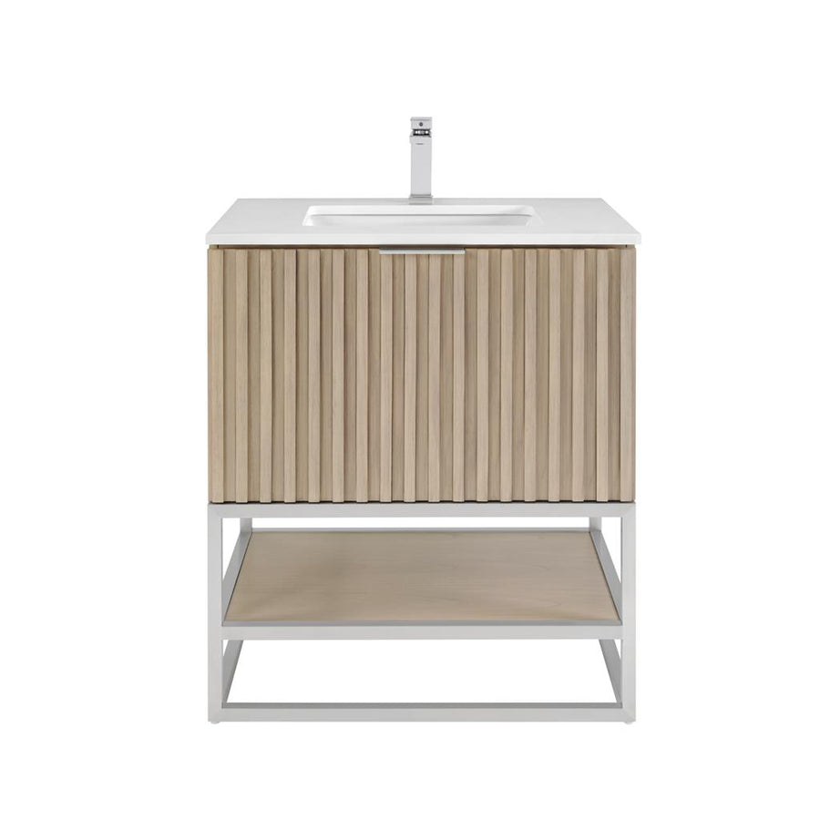 Bemma, Terra 30" Single Vanity, Cashmere Grey/Brushed Nickel, White Quartz Top#top-options_white-quartz-top