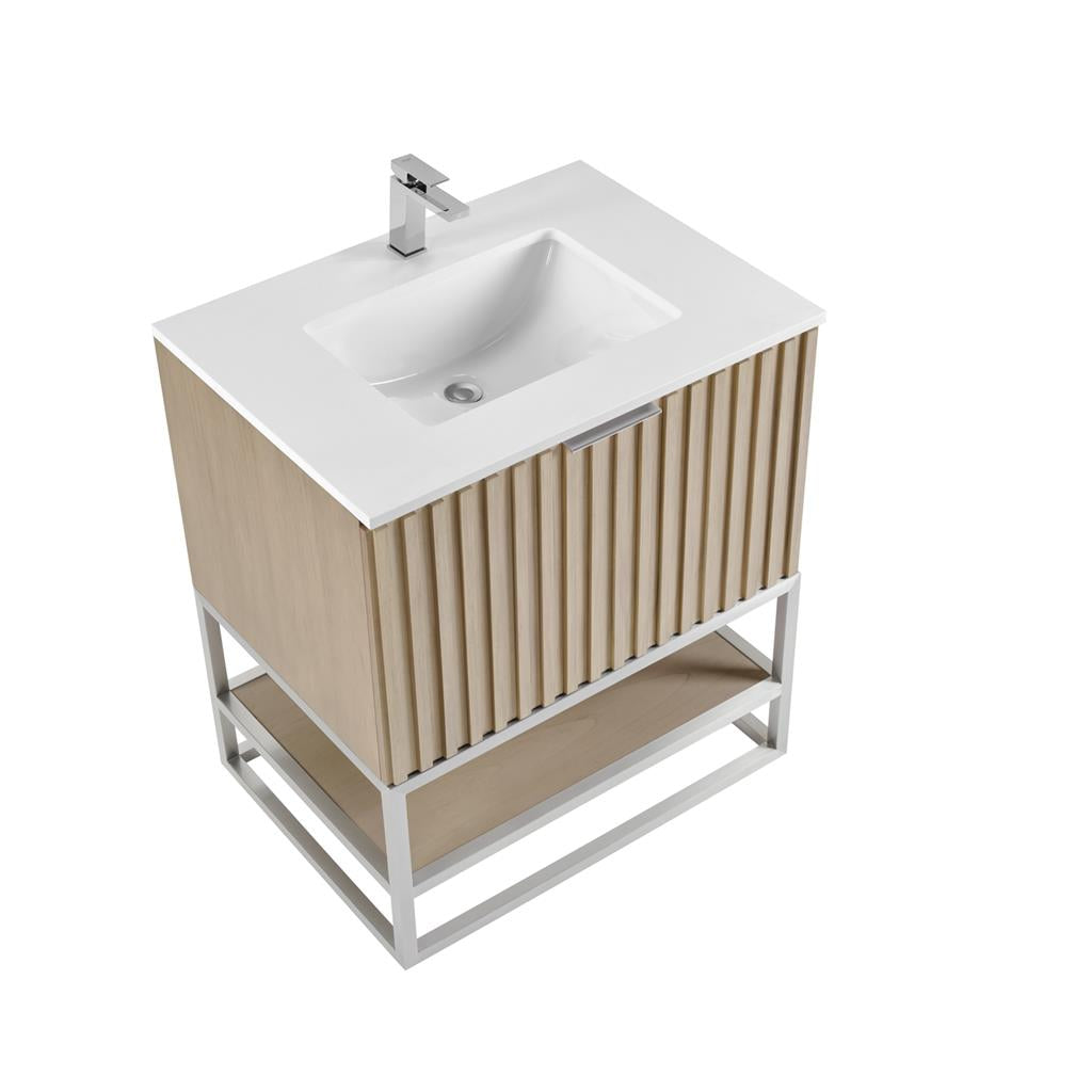 Bemma, Terra 30" Single Vanity, Cashmere Grey/Brushed Nickel, White Quartz Top#top-options_white-quartz-top