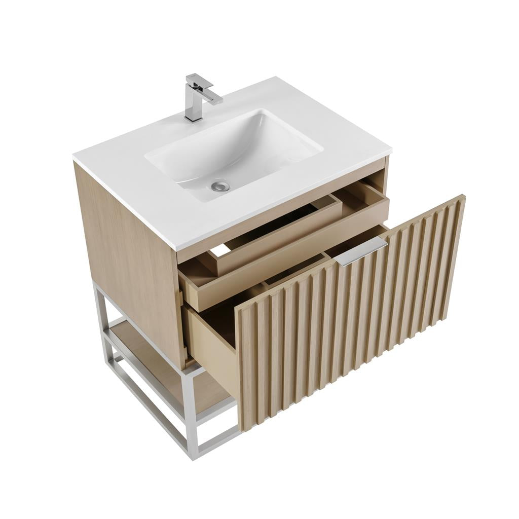 Bemma, Terra 30" Single Vanity, Cashmere Grey/Brushed Nickel, White Quartz Top#top-options_white-quartz-top