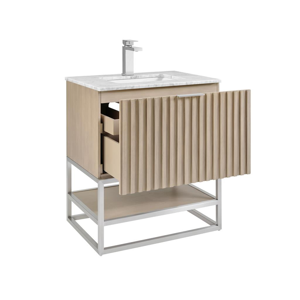 Bemma, Terra 30" Single Vanity, Cashmere Grey/Brushed Nickel, Carrara Marble Top#top-options_carrara-marble-top