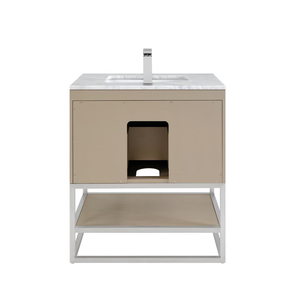 Bemma, Terra 30" Single Vanity, Cashmere Grey/Brushed Nickel, Carrara Marble Top#top-options_carrara-marble-top