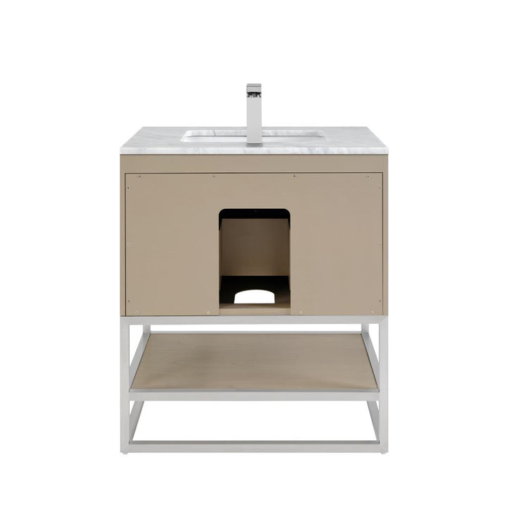 Bemma, Terra 30" Single Vanity, Cashmere Grey/Brushed Nickel, Carrara Marble Top#top-options_carrara-marble-top