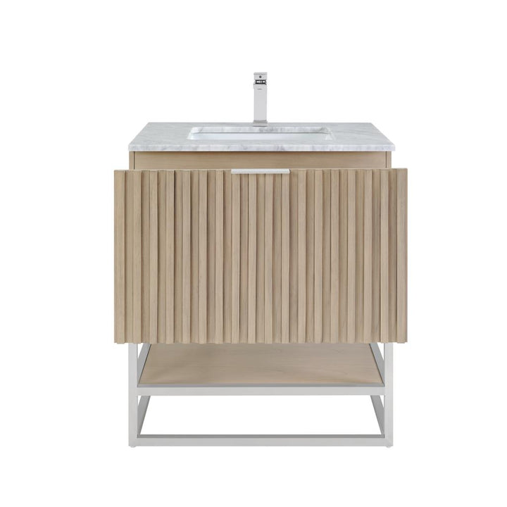 Bemma, Terra 30" Single Vanity, Cashmere Grey/Brushed Nickel, Carrara Marble Top#top-options_carrara-marble-top