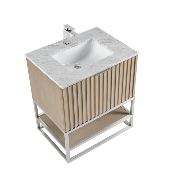 Bemma, Terra 30" Single Vanity, Cashmere Grey/Brushed Nickel, Carrara Marble Top#top-options_carrara-marble-top
