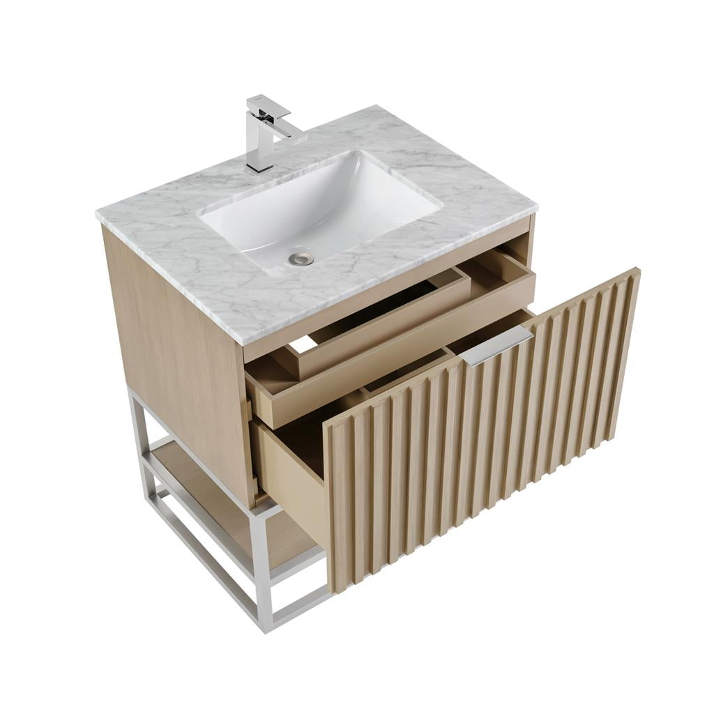 Bemma, Terra 30" Single Vanity, Cashmere Grey/Brushed Nickel, Carrara Marble Top#top-options_carrara-marble-top