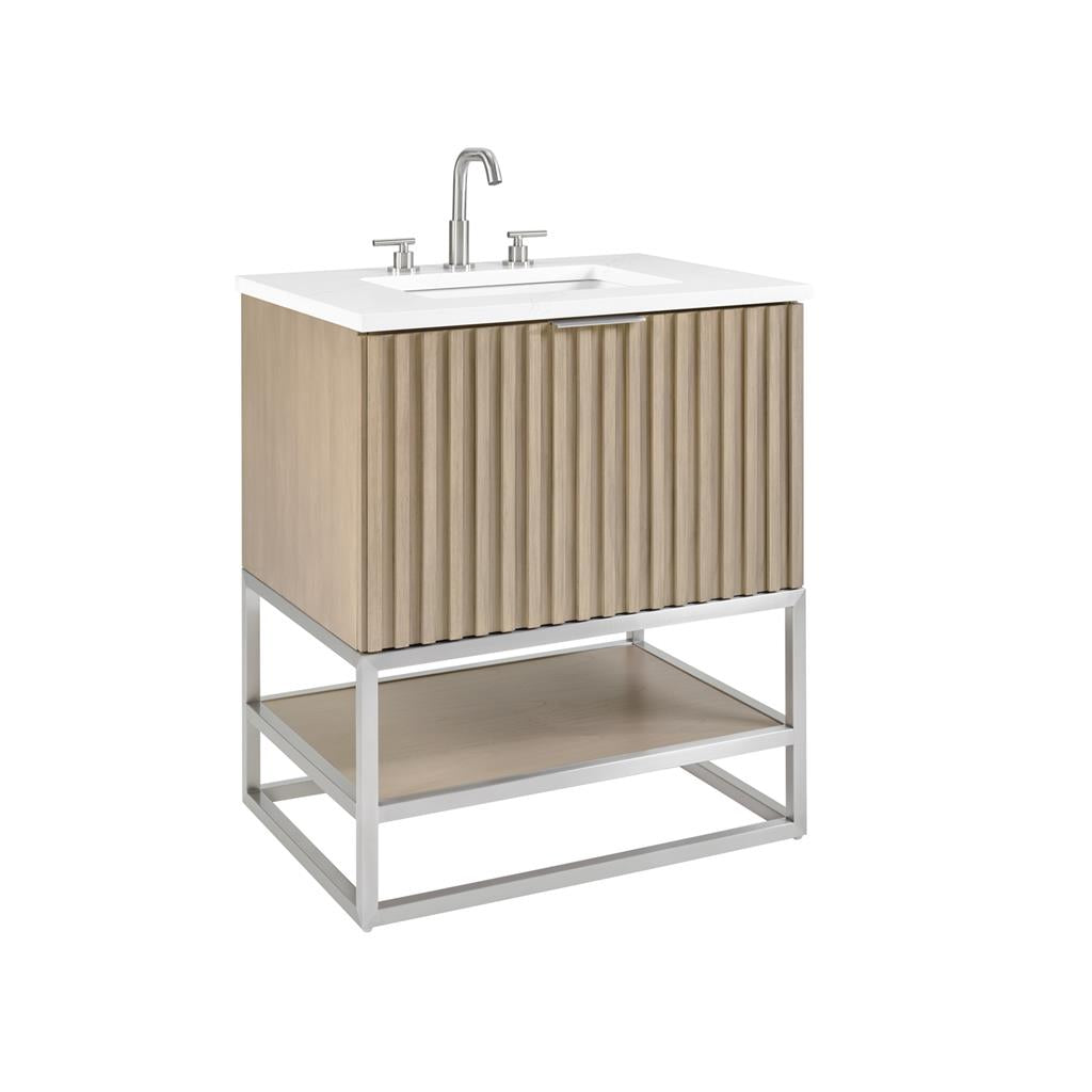 Bemma, Terra 30" Single Vanity, Cashmere Grey/Brushed Nickel, Calacatta Quartz Top#top-options_calacatta-quartz-top