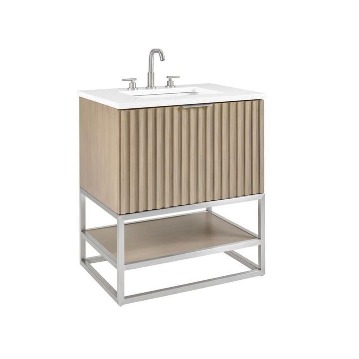 Bemma, Terra 30" Single Vanity, Cashmere Grey/Brushed Nickel, Calacatta Quartz Top#top-options_calacatta-quartz-top