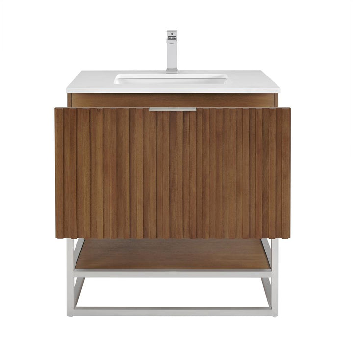 Bemma, Terra 30" Single Vanity, Walnut/Brushed Nickel, White Quartz Top#top-options_white-quartz-top
