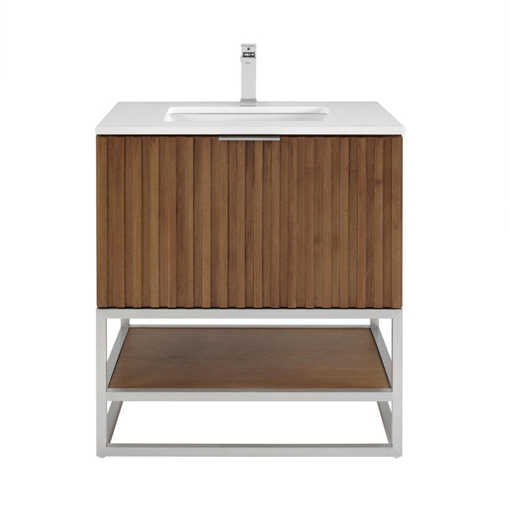 Bemma, Terra 30" Single Vanity, Walnut/Brushed Nickel, White Quartz Top#top-options_white-quartz-top
