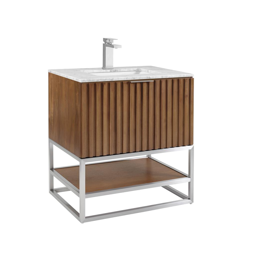 Bemma, Terra 30" Single Vanity, Walnut/Brushed Nickel, Carrara Marble Top#top-options_carrara-marble-top