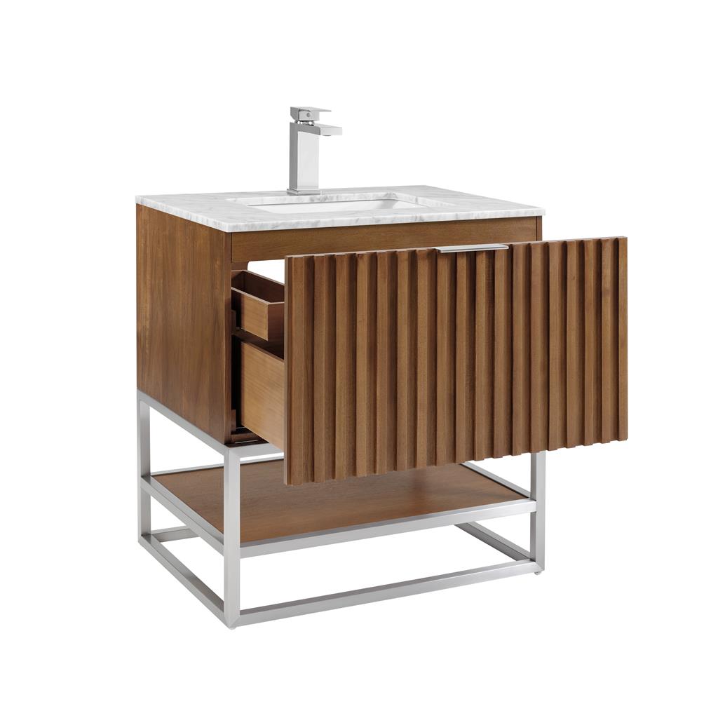 Bemma, Terra 30" Single Vanity, Walnut/Brushed Nickel, Carrara Marble Top#top-options_carrara-marble-top