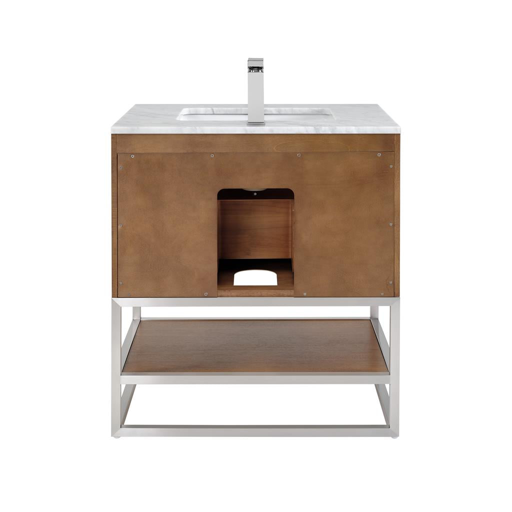 Bemma, Terra 30" Single Vanity, Walnut/Brushed Nickel, Carrara Marble Top#top-options_carrara-marble-top