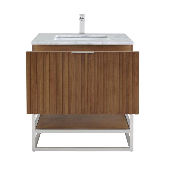 Bemma, Terra 30" Single Vanity, Walnut/Brushed Nickel, Carrara Marble Top#top-options_carrara-marble-top