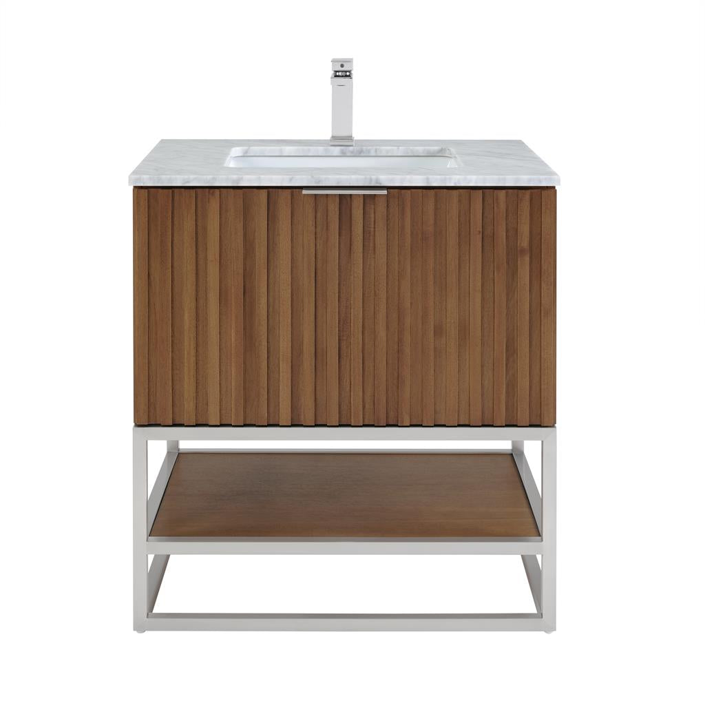 Bemma, Terra 30" Single Vanity, Walnut/Brushed Nickel, Carrara Marble Top#top-options_carrara-marble-top