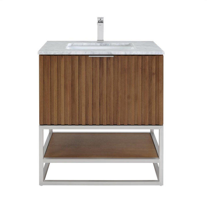 Bemma, Terra 30" Single Vanity, Walnut/Brushed Nickel, Carrara Marble Top#top-options_carrara-marble-top