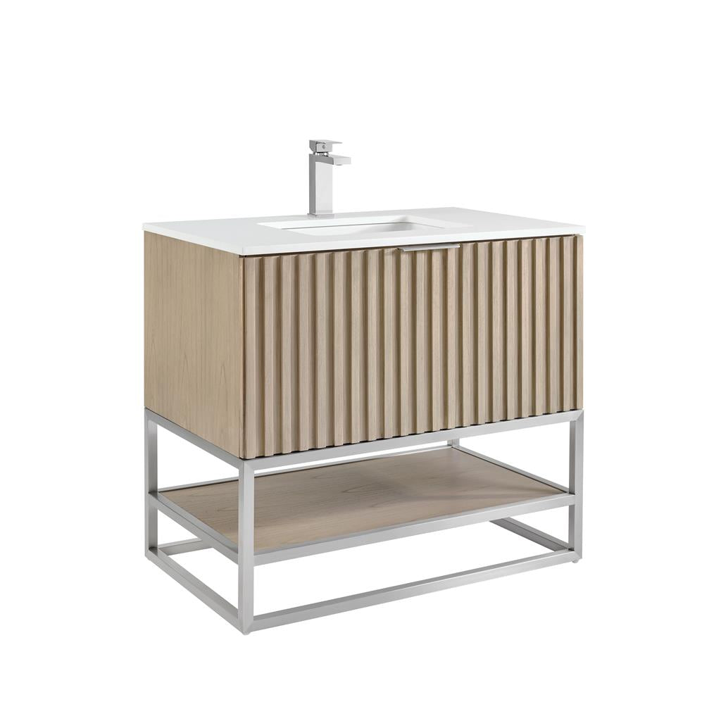 Bemma, Terra 36" Single Vanity, Cashmere Grey/Brushed Nickel, White Quartz Top#top-options_white-quartz-top