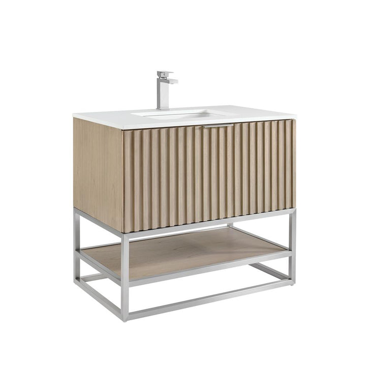 Bemma, Terra 36" Single Vanity, Cashmere Grey/Brushed Nickel, White Quartz Top#top-options_white-quartz-top