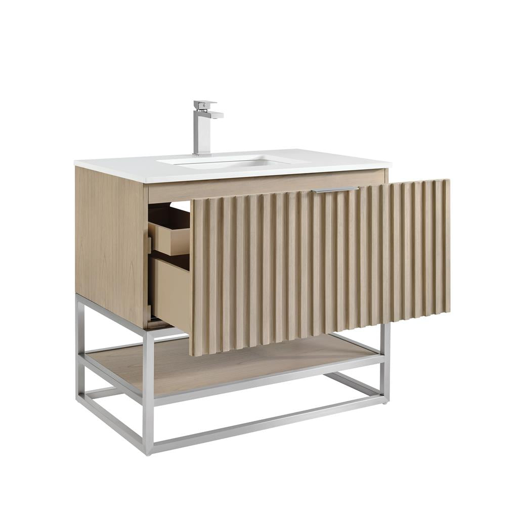 Bemma, Terra 36" Single Vanity, Cashmere Grey/Brushed Nickel, White Quartz Top#top-options_white-quartz-top
