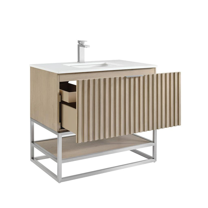 Bemma, Terra 36" Single Vanity, Cashmere Grey/Brushed Nickel, White Quartz Top#top-options_white-quartz-top