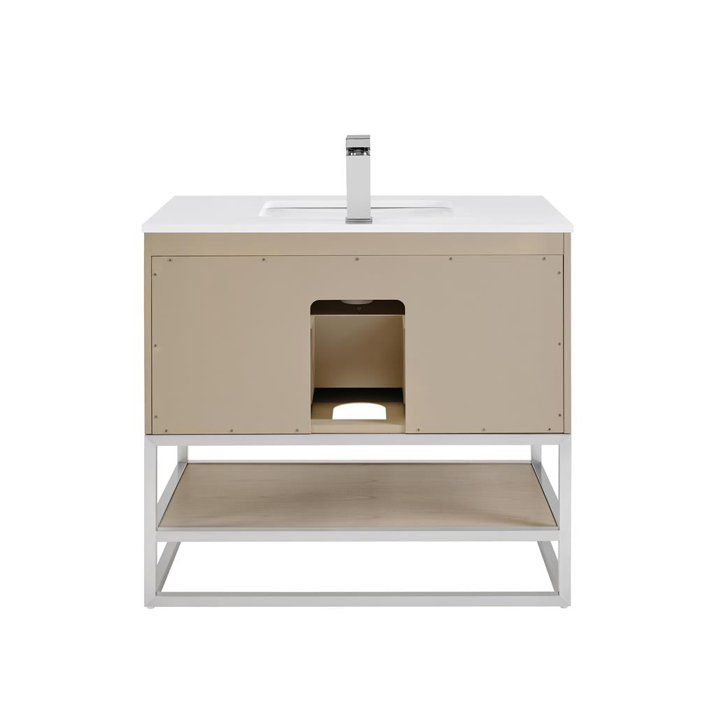 Bemma, Terra 36" Single Vanity, Cashmere Grey/Brushed Nickel, White Quartz Top#top-options_white-quartz-top