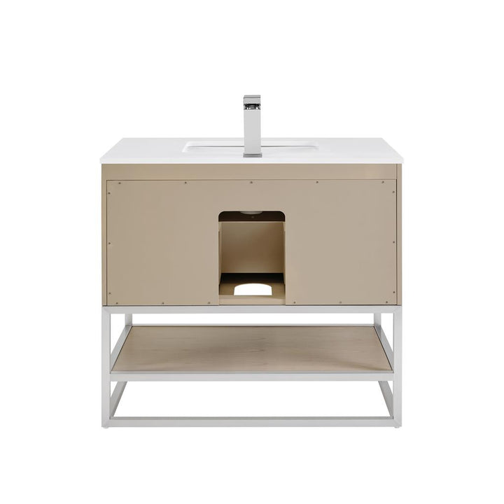 Bemma, Terra 36" Single Vanity, Cashmere Grey/Brushed Nickel, White Quartz Top#top-options_white-quartz-top