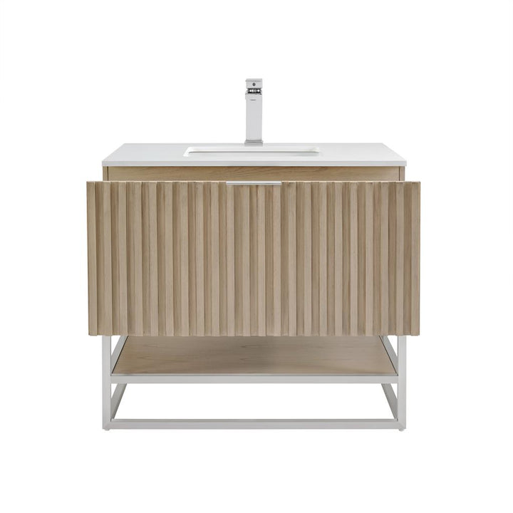 Bemma, Terra 36" Single Vanity, Cashmere Grey/Brushed Nickel, White Quartz Top#top-options_white-quartz-top