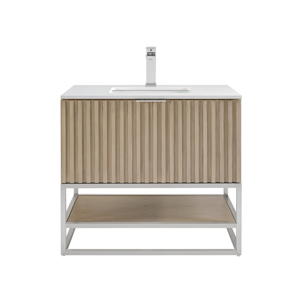 Bemma, Terra 36" Single Vanity, Cashmere Grey/Brushed Nickel, White Quartz Top#top-options_white-quartz-top