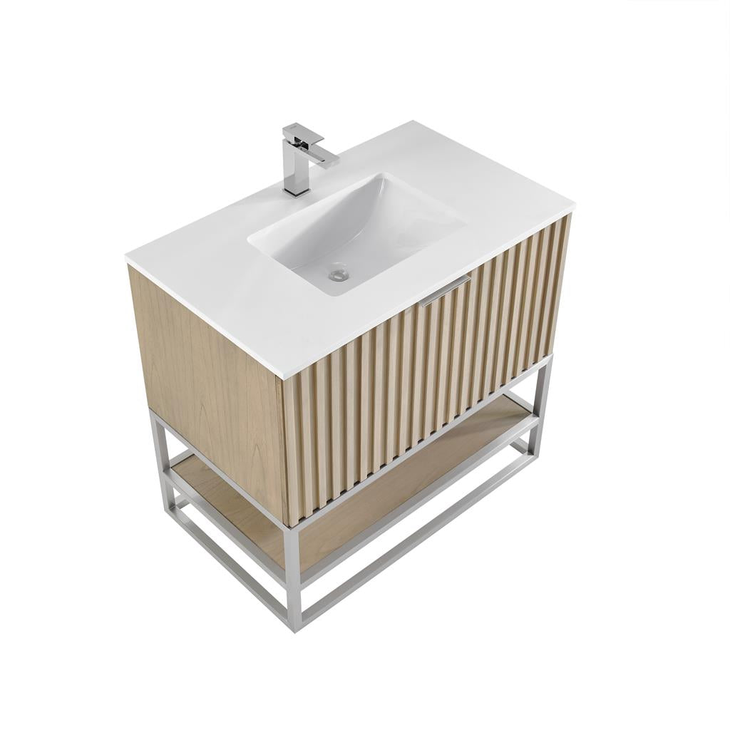 Bemma, Terra 36" Single Vanity, Cashmere Grey/Brushed Nickel, White Quartz Top#top-options_white-quartz-top