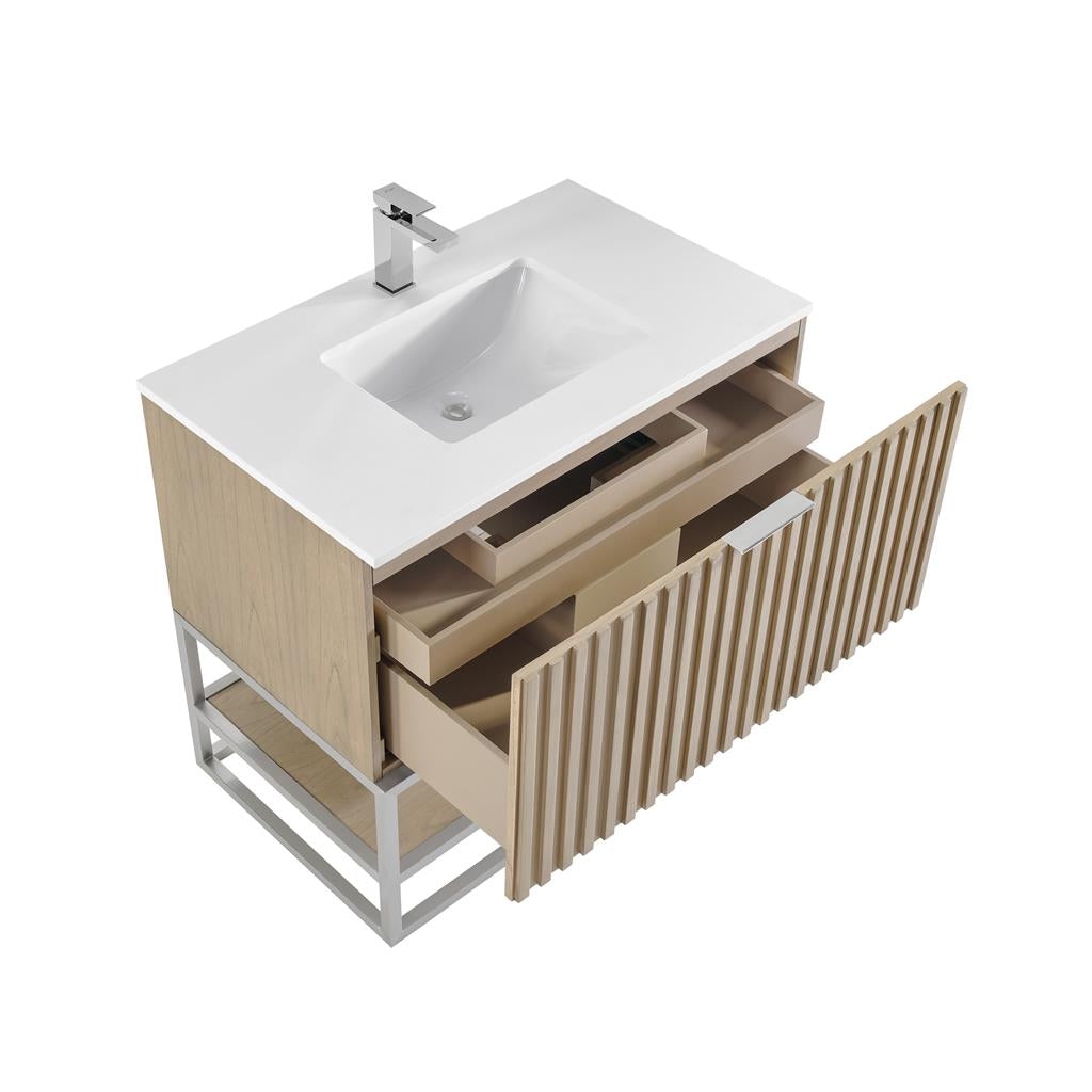 Bemma, Terra 36" Single Vanity, Cashmere Grey/Brushed Nickel, White Quartz Top#top-options_white-quartz-top