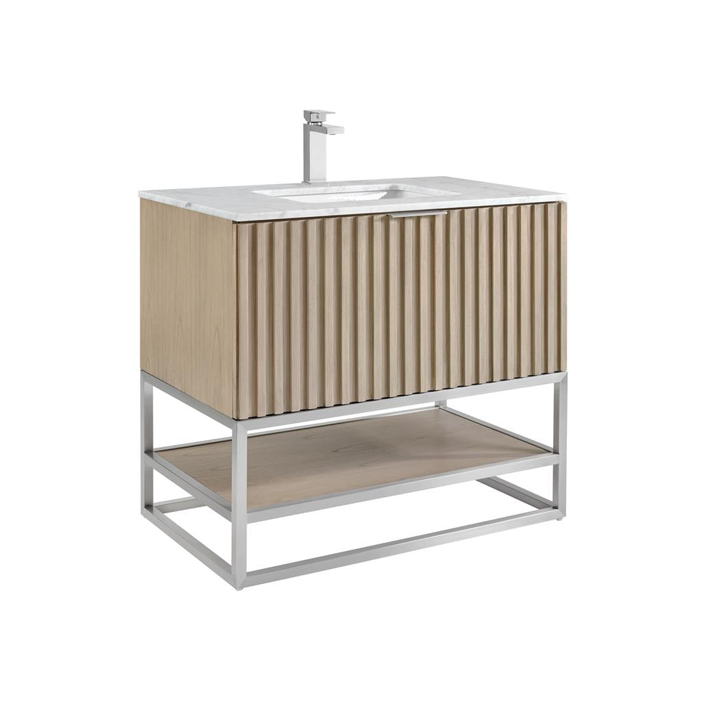 Bemma, Terra 36" Single Vanity, Cashmere Grey/Brushed Nickel, Carrara Marble Top#top-options_carrara-marble-top