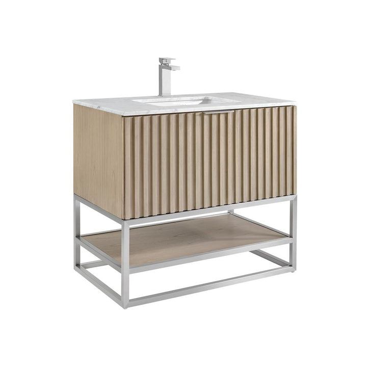 Bemma, Terra 36" Single Vanity, Cashmere Grey/Brushed Nickel, Carrara Marble Top#top-options_carrara-marble-top