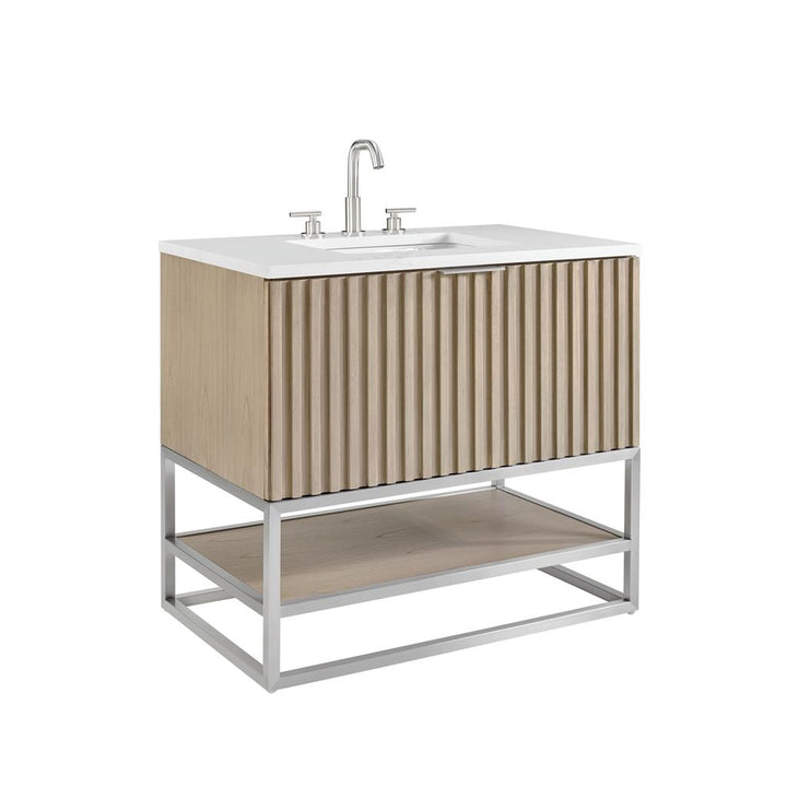Bemma, Terra 36" Single Vanity, Cashmere Grey/Brushed Nickel, Calacatta Quartz Top#top-options_calacatta-quartz-top