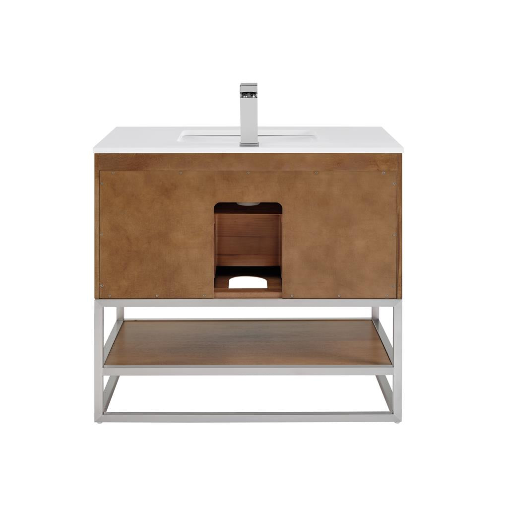 Bemma, Terra 36" Single Vanity, Walnut/Brushed Nickel, White Quartz Top#top-options_white-quartz-top