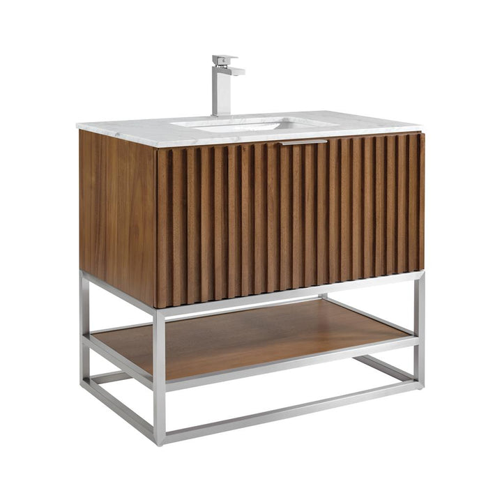 Bemma, Terra 36" Single Vanity, Walnut/Brushed Nickel, Carrara Marble Top#top-options_carrara-marble-top