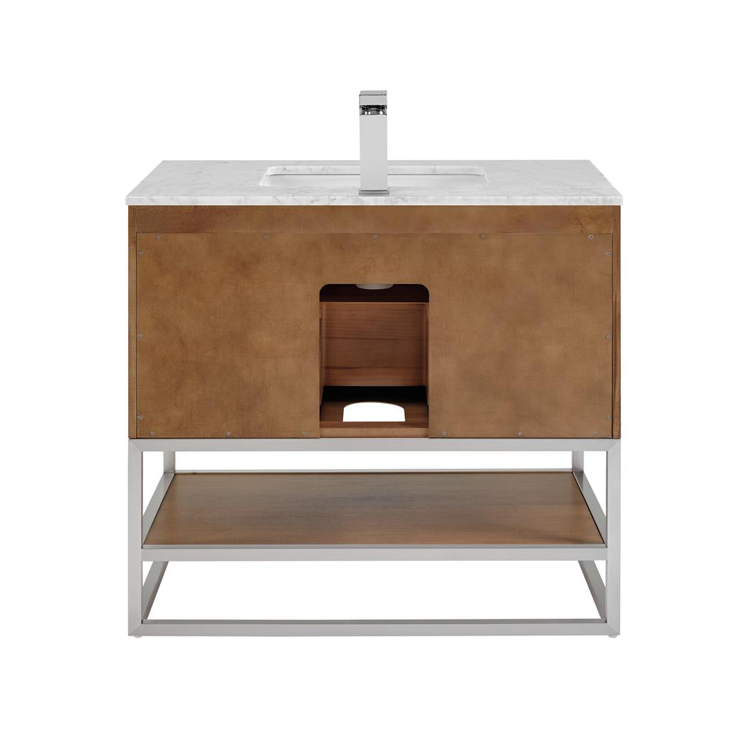 Bemma, Terra 36" Single Vanity, Walnut/Brushed Nickel, Carrara Marble Top#top-options_carrara-marble-top